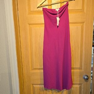 See You Monday Strapless Midi Dress in Magenta